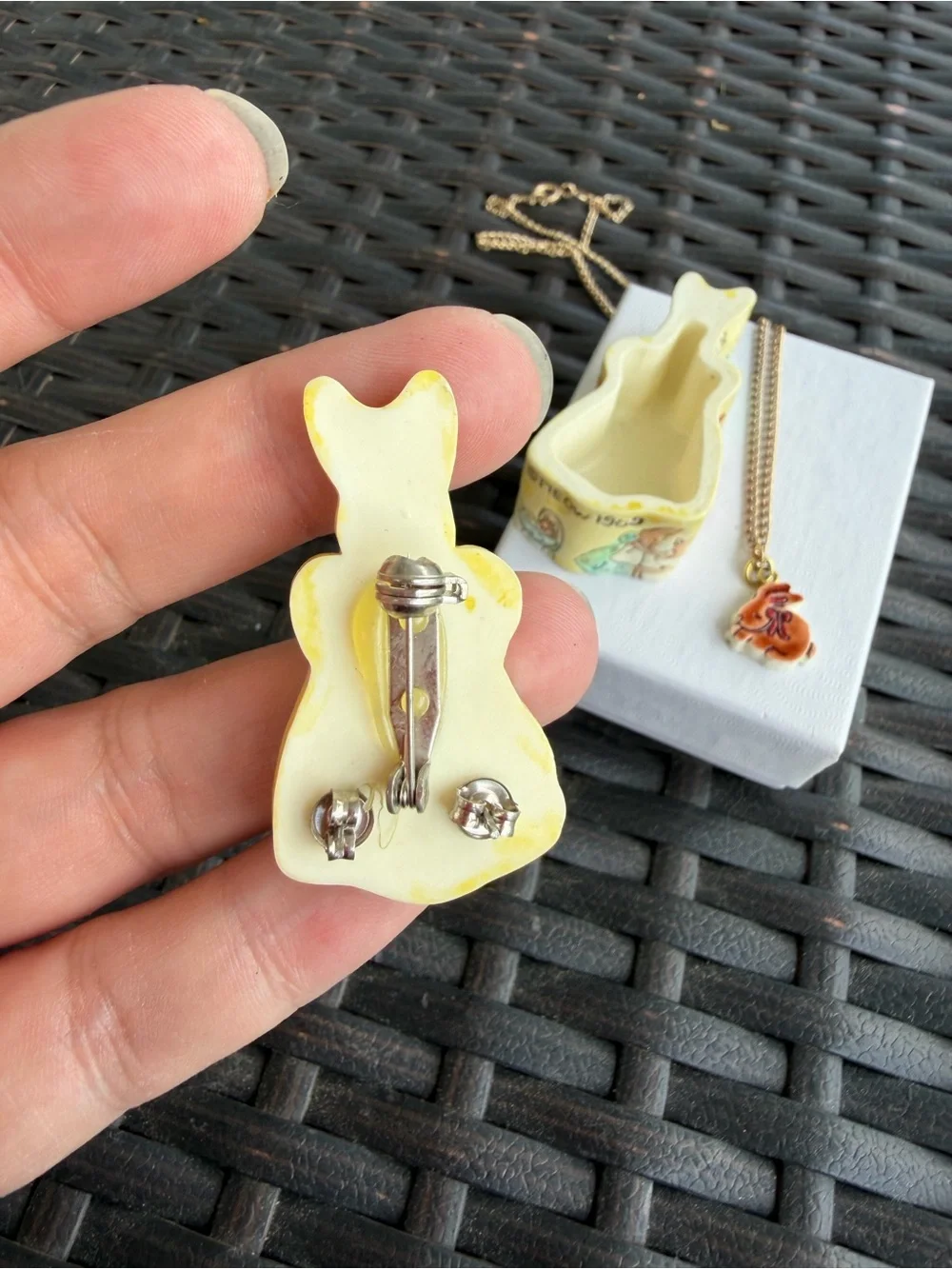 Vintage Kids Bunny Jewelry Set - Earrings, Pin, Necklace